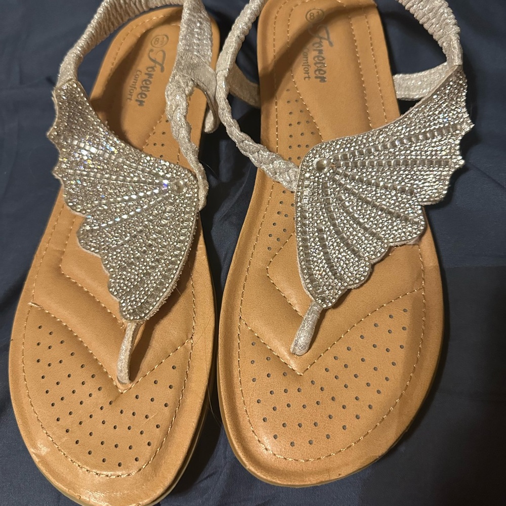 Forever 21 Women's Glittering Silver Wing Sandals